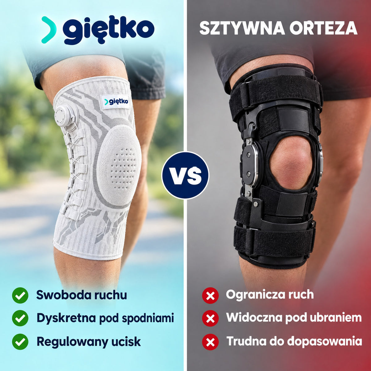 Opaska Giętko w porównaniu ze sztywną ortezą