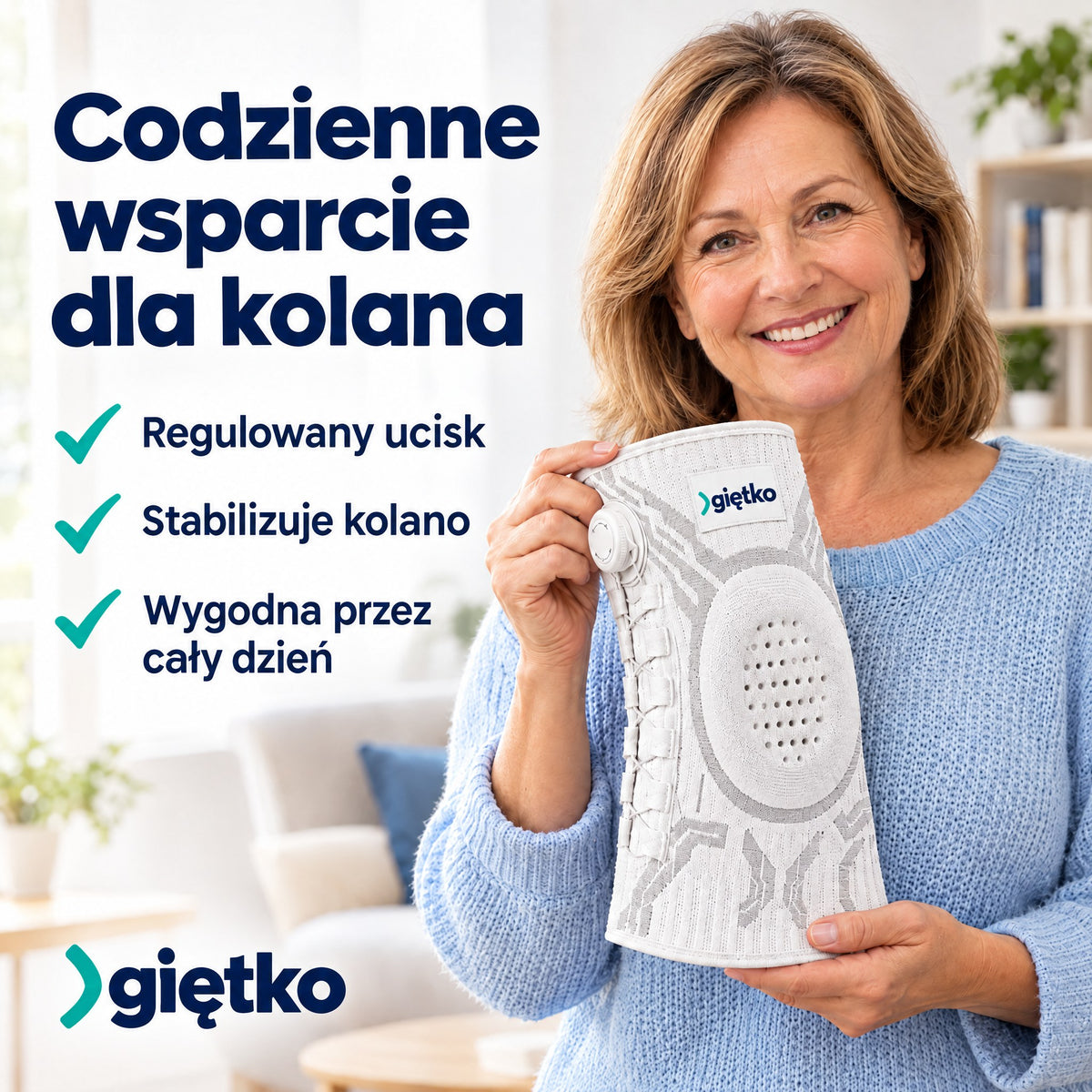 Codzienne wsparcie dla kolana z opaską Giętko